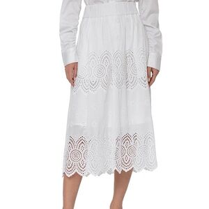 Bagatelle Cotton Eyelet Midi Skirt Scalloped Hem Embroidered White XS NWT